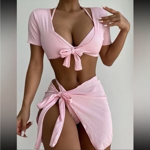 Pink bikini and bra with cover up
